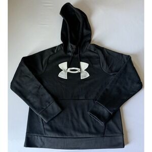 Under Armour Hoodie Womens M Black Pullover Sweatshirt White Logo Long Sleeve